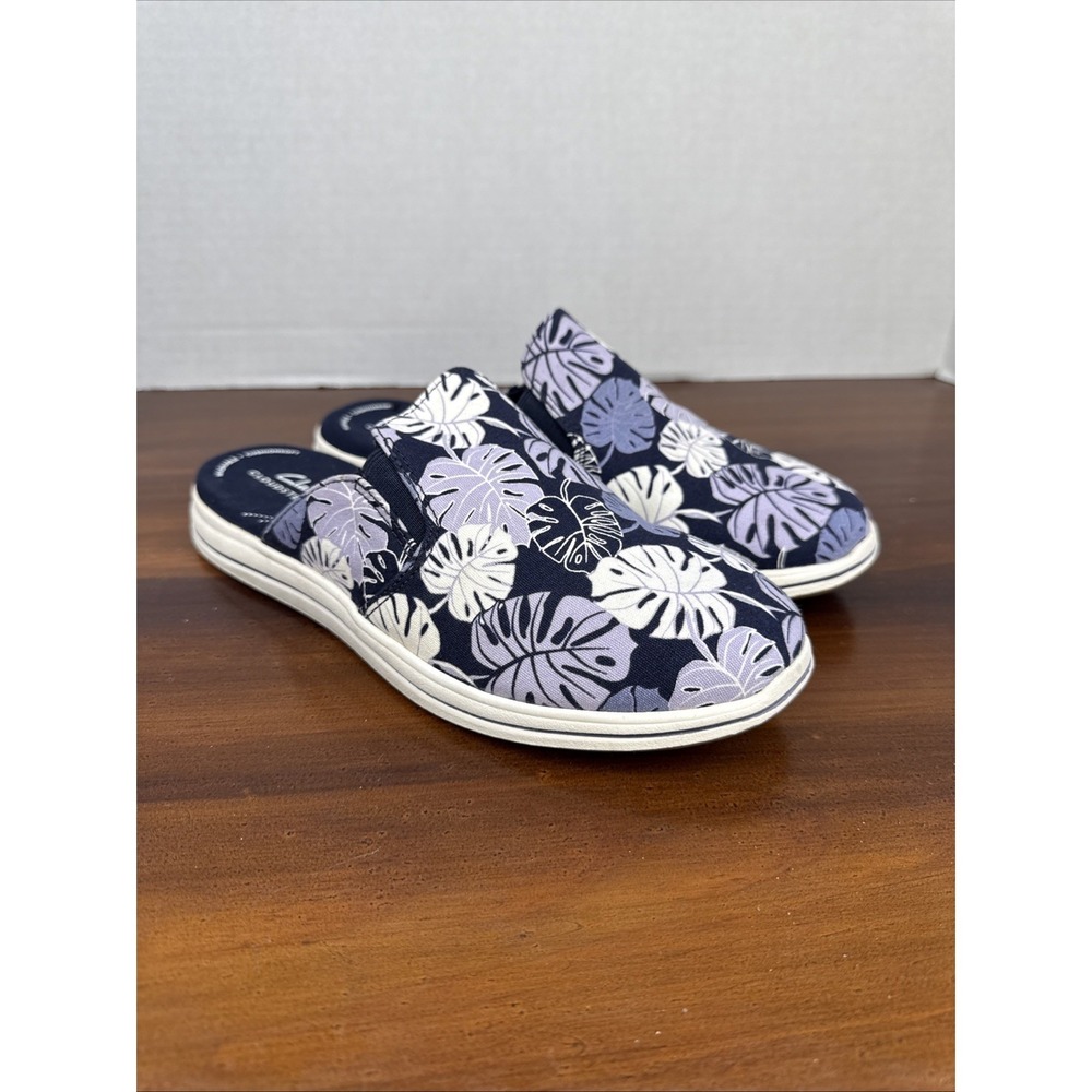 Women's Clarks Cloudsteppers Breeze Shore Canvas Slip-On Mules Shoes‎ Size 7.5